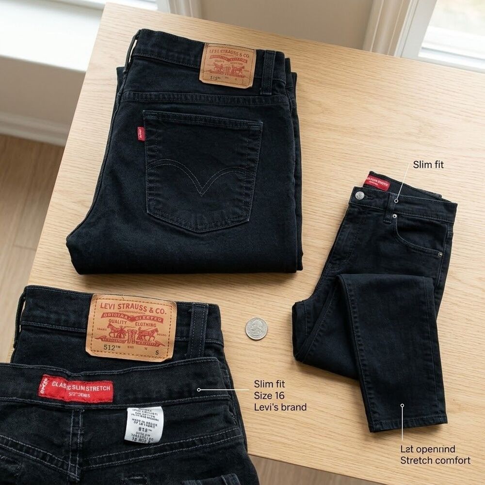 Vintage Levi’s 512 Black Classic Slim Stretch Tapered Jeans - Size 16 Short